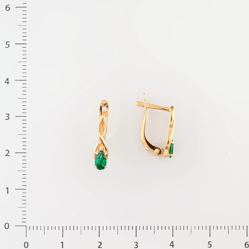 Серьги с изумрудом синтетическим из красного золота 585 пробы 2