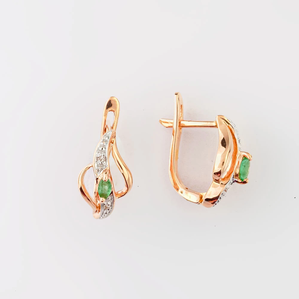 Серьги с изумрудом из красного золота 585 пробы 1