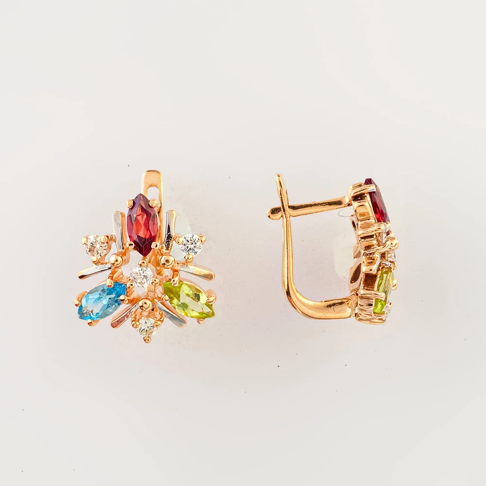 Серьги с хризолитом из красного золота 585 пробы 1