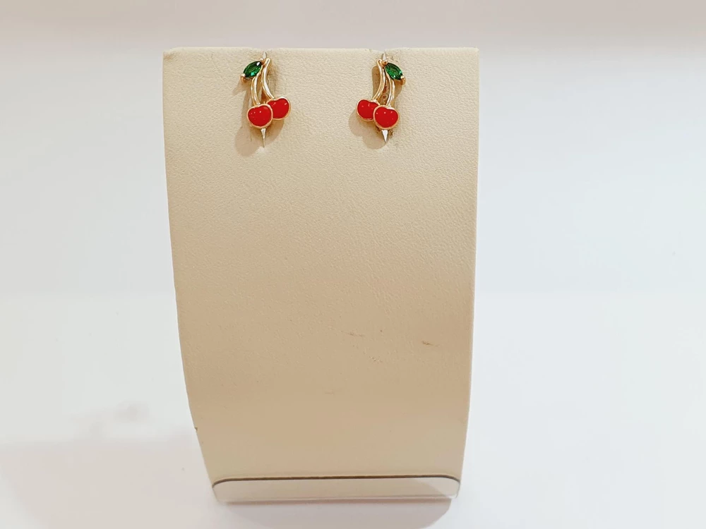 Серьги с эмалью из красного золота 585 пробы 1