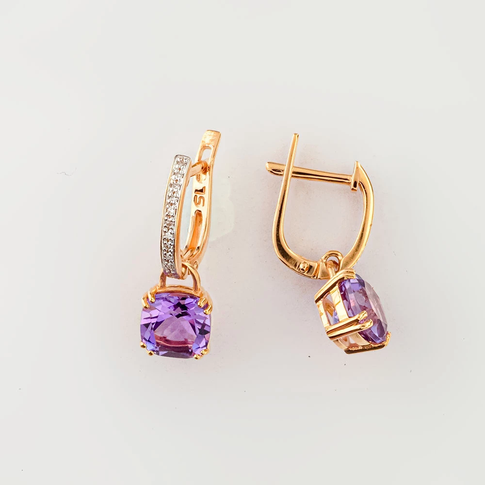 Серьги с аметистом из красного золота 585 пробы 1