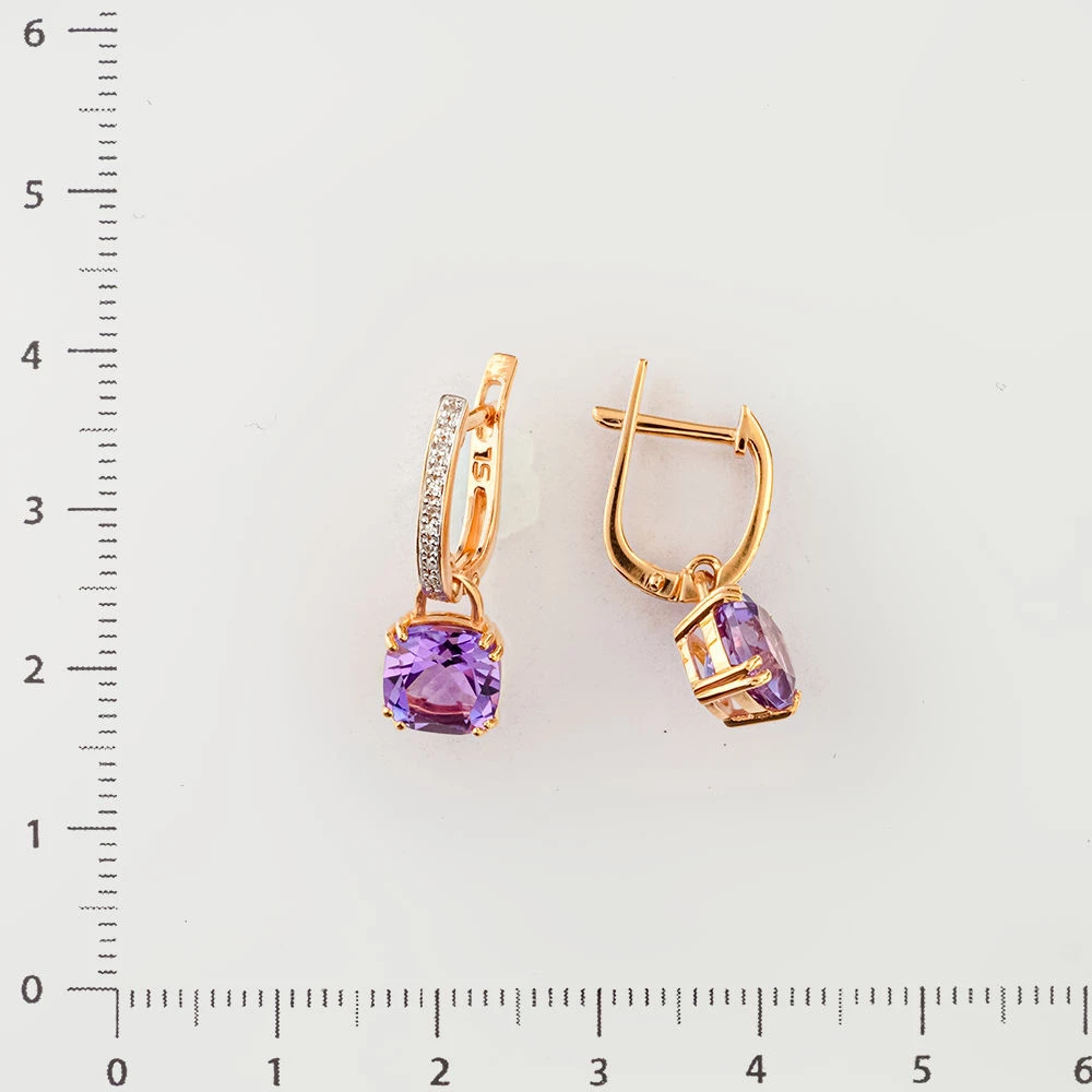 Серьги с аметистом из красного золота 585 пробы 2