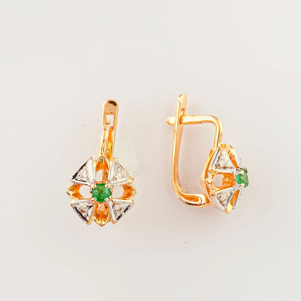 Серьги с изумрудом из красного золота 585 пробы 1