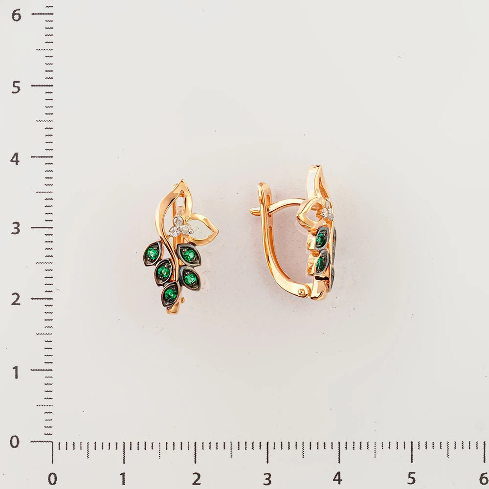 Серьги с изумрудом синтетическим из красного золота 585 пробы 2