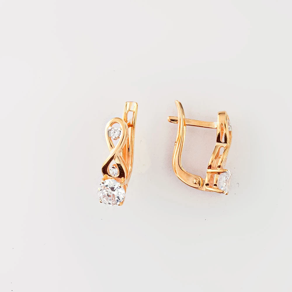 Серьги с фианитом из красного золота 585 пробы 1