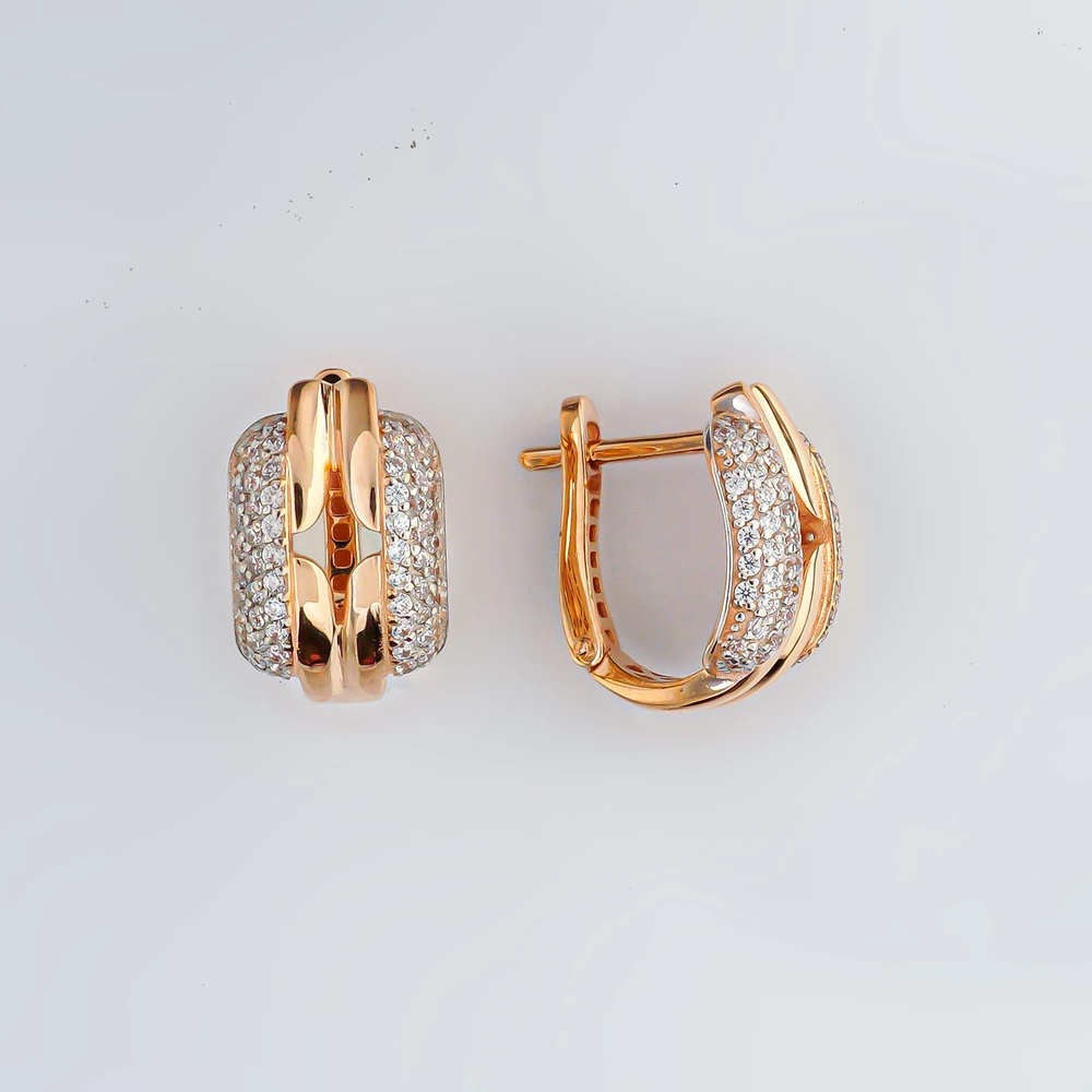 Серьги с фианитом из красного золота 585 пробы 1