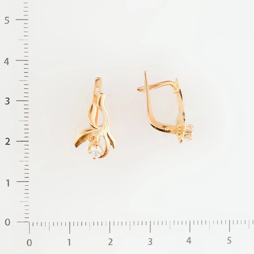 Серьги с фианитом из красного золота 585 пробы 2
