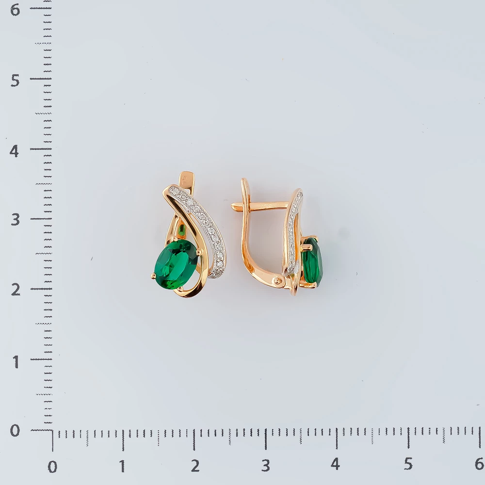 Серьги с изумрудом синтетическим из красного золота 585 пробы 2