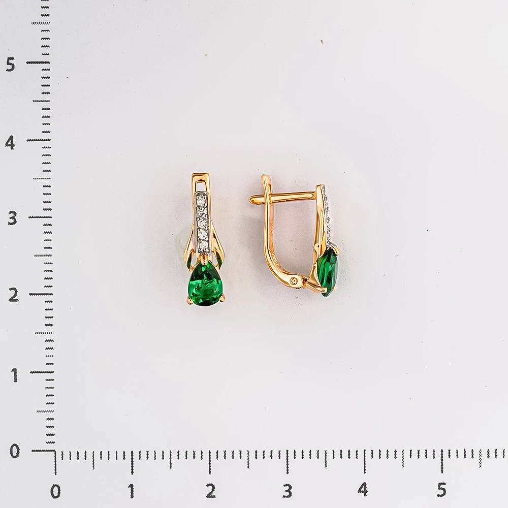 Серьги с изумрудом синтетическим из красного золота 585 пробы 2