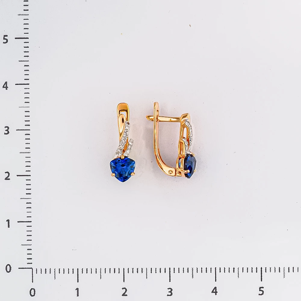 Серьги с сапфиром синтетическим из красного золота 585 пробы 2