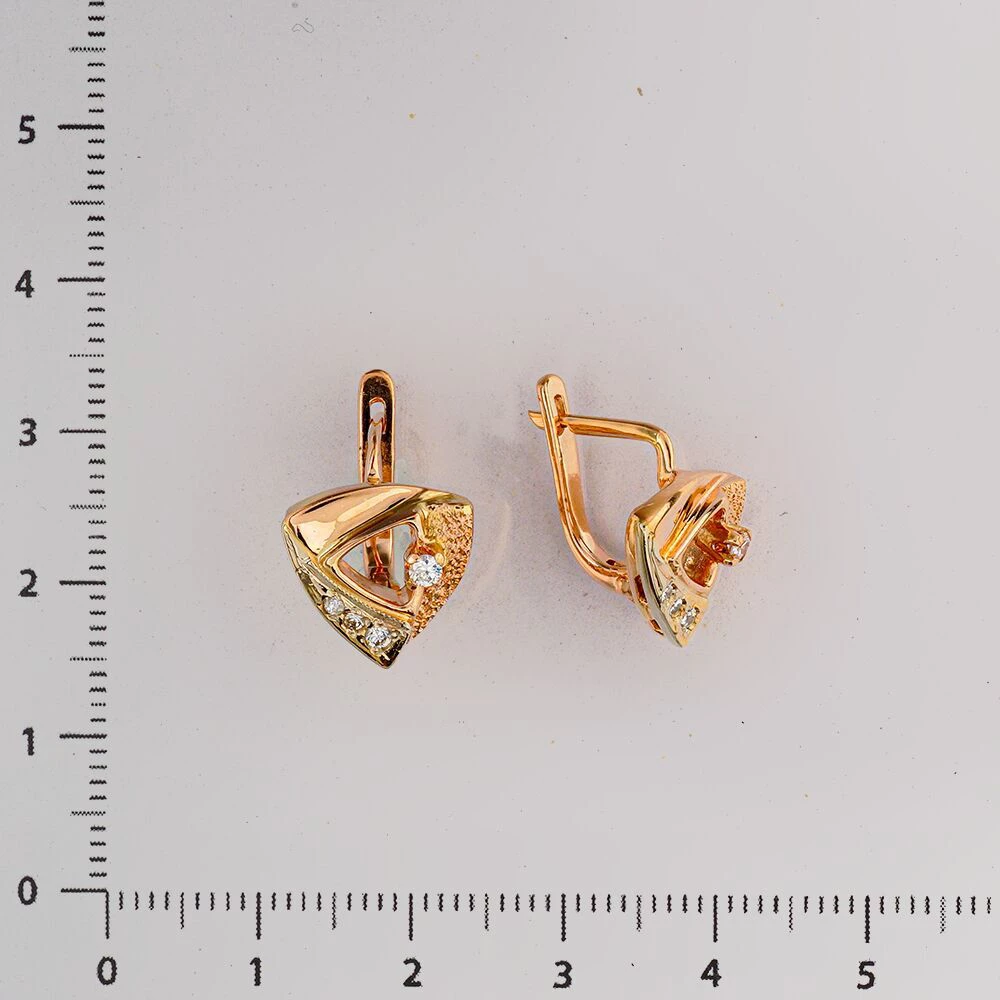 Серьги с фианитом из красного золота 585 пробы 2