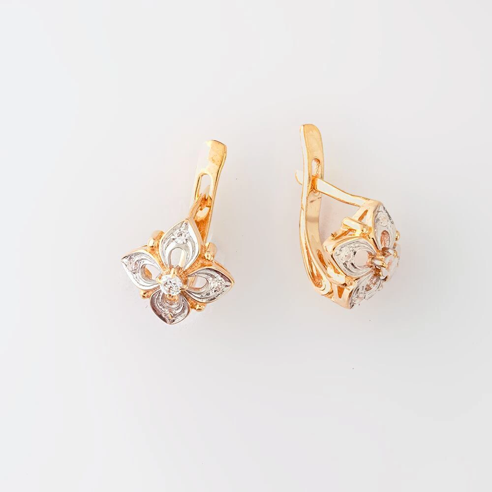 Серьги с фианитом из красного золота 585 пробы 1