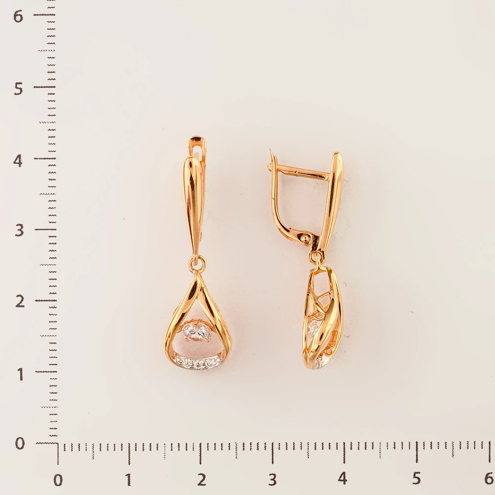 Серьги с фианитом из красного золота 585 пробы 2