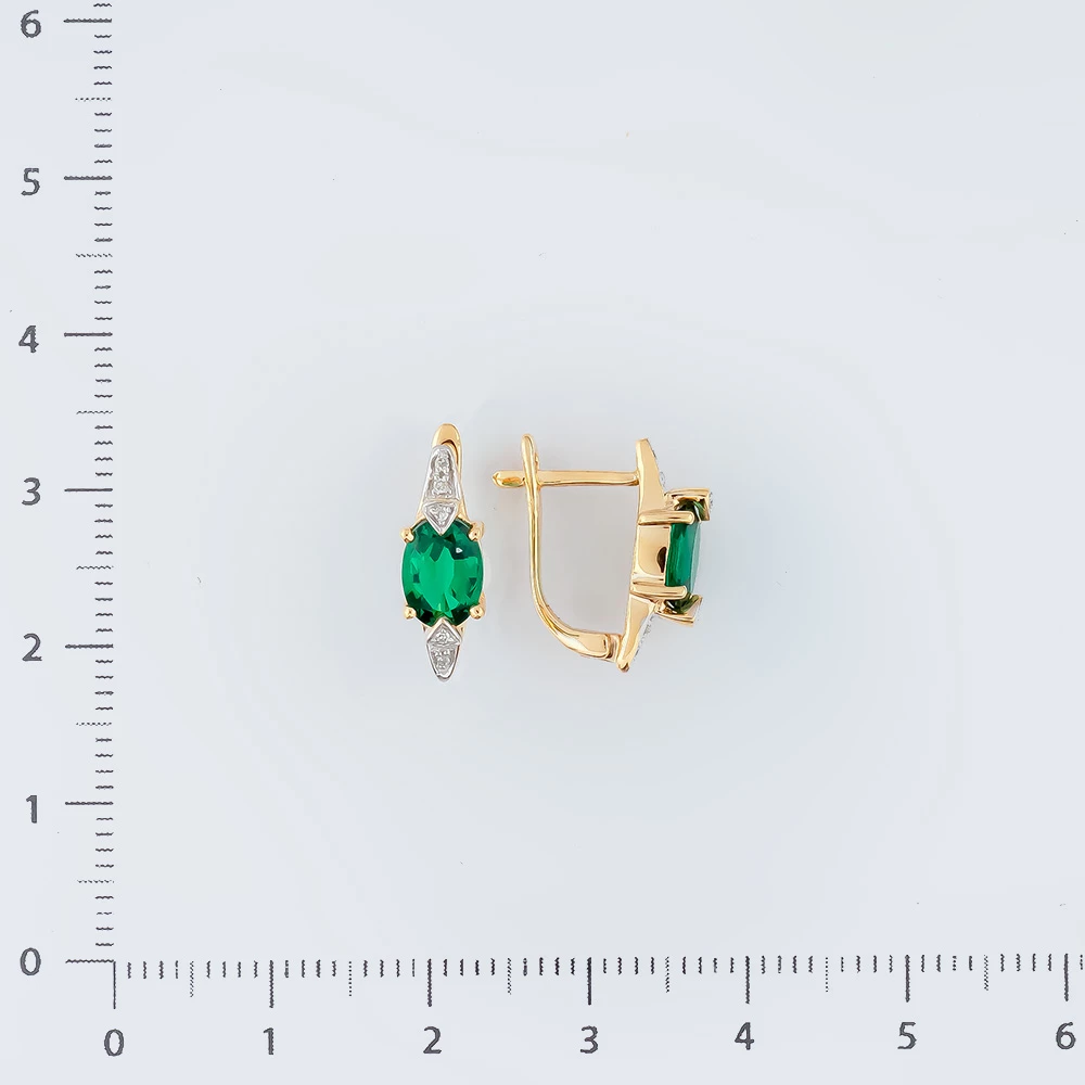 Серьги с изумрудом синтетическим из красного золота 585 пробы 2