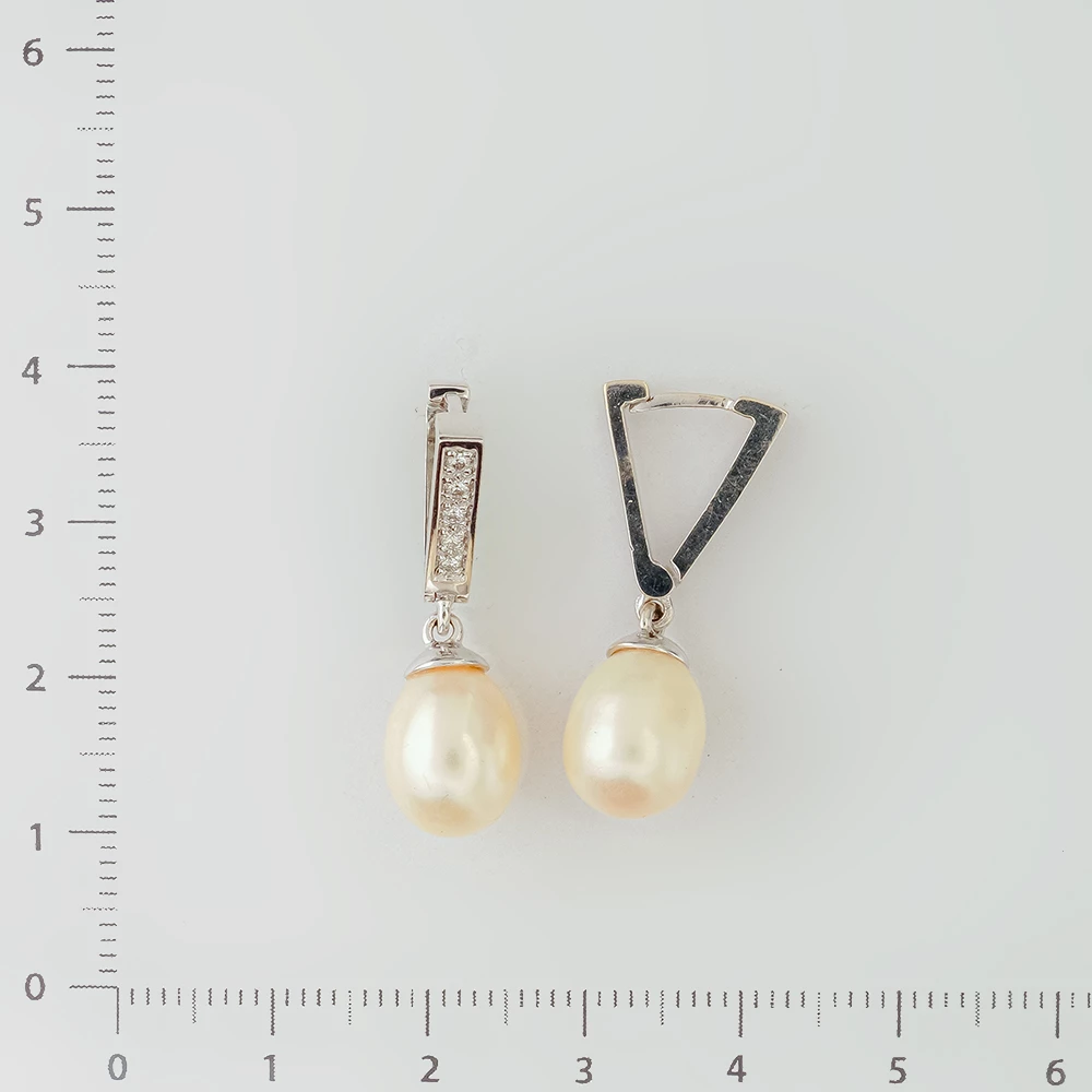 Серьги с культивированным жемчугом из белого золота 585 пробы 2