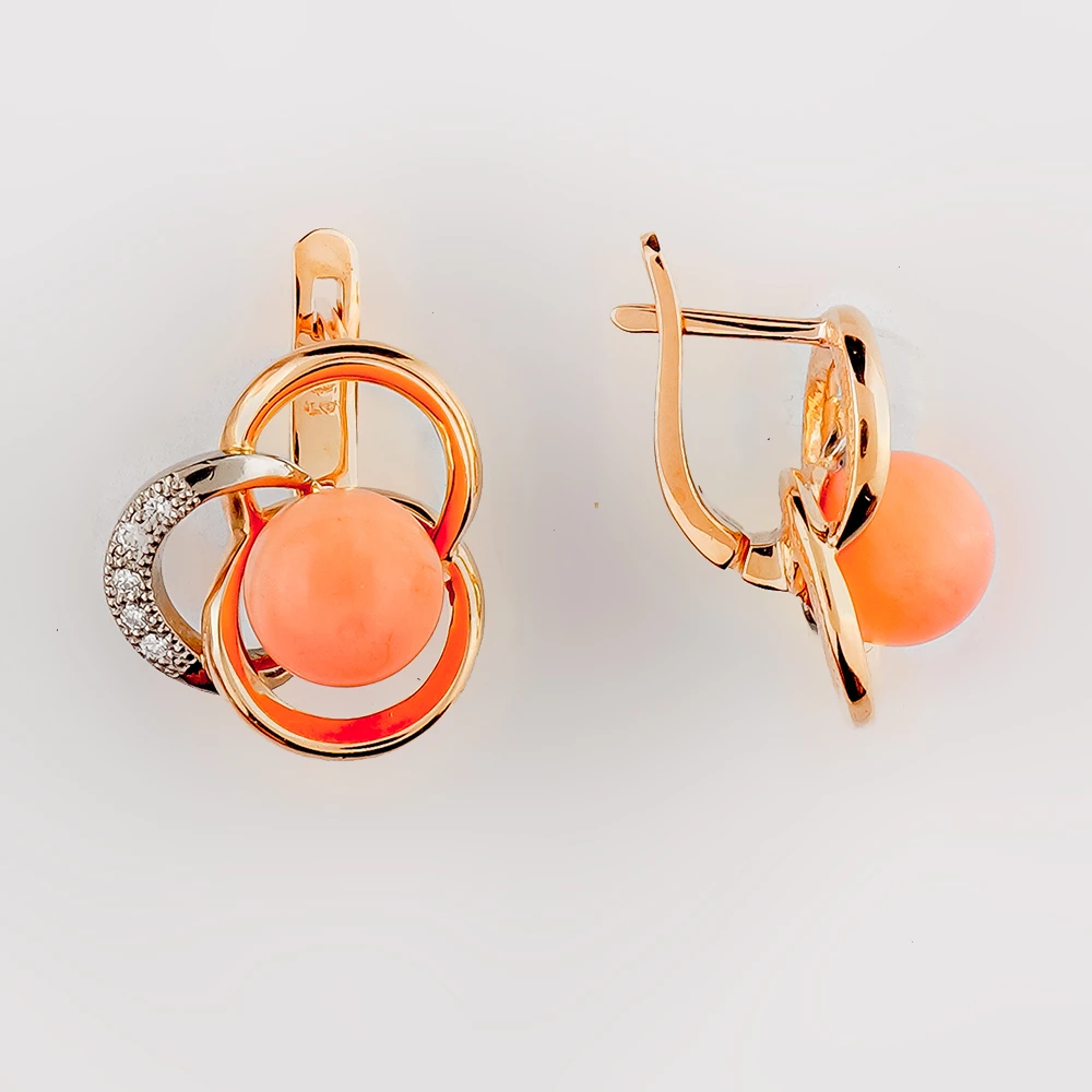 Серьги с кораллом из красного золота 585 пробы