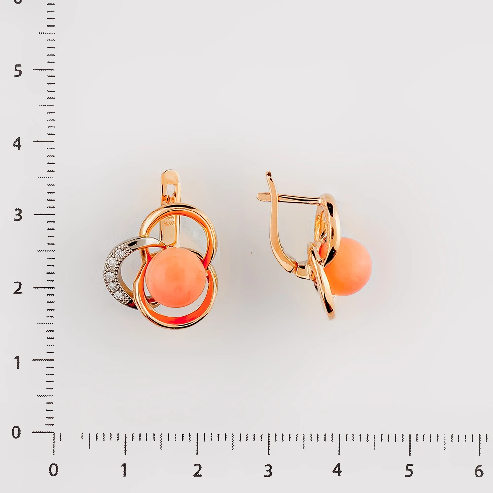 Серьги с кораллом из красного золота 585 пробы