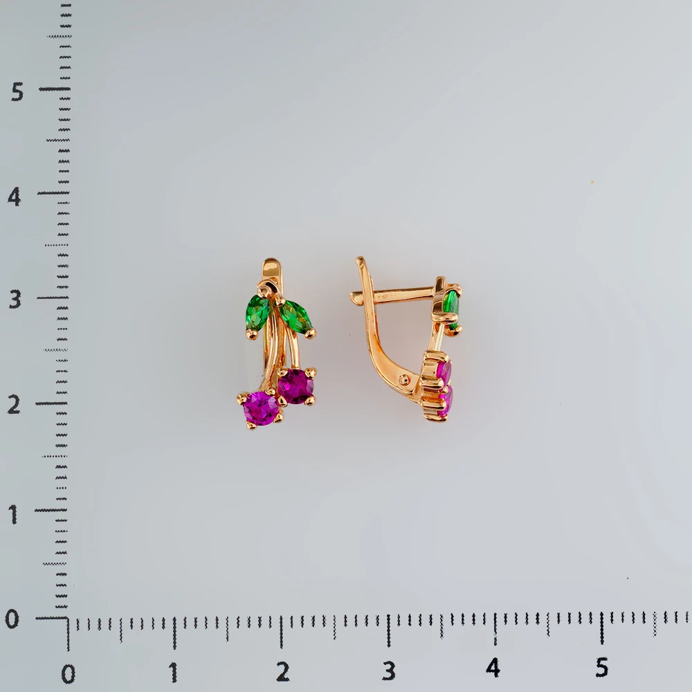 Серьги с фианитом из красного золота 585 пробы