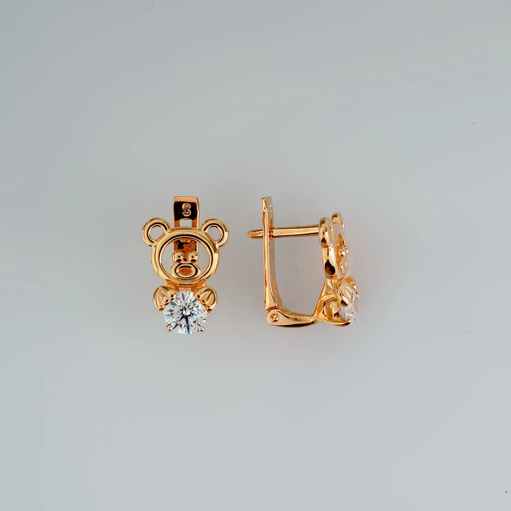 Серьги с фианитом из красного золота 585 пробы