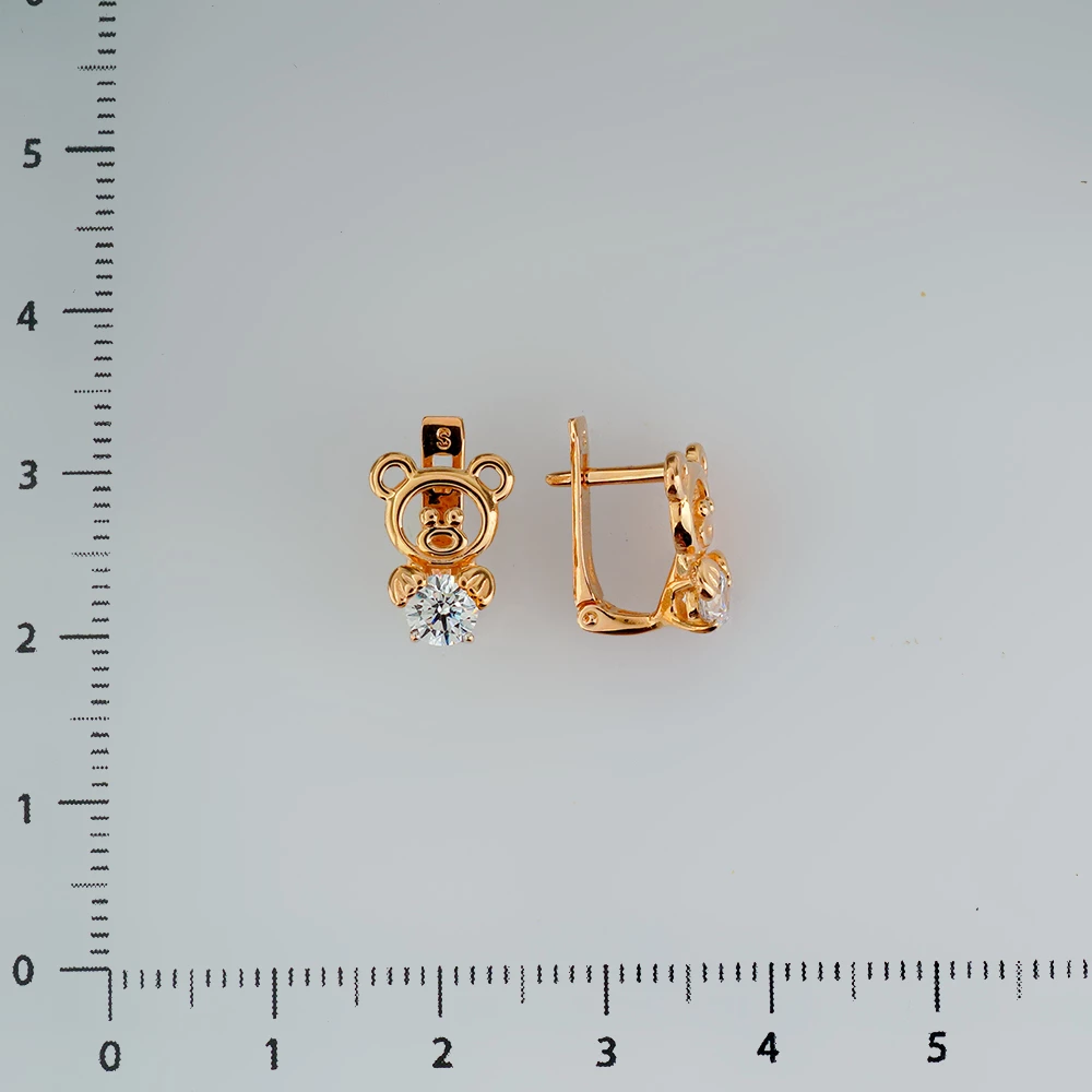 Серьги с фианитом из красного золота 585 пробы