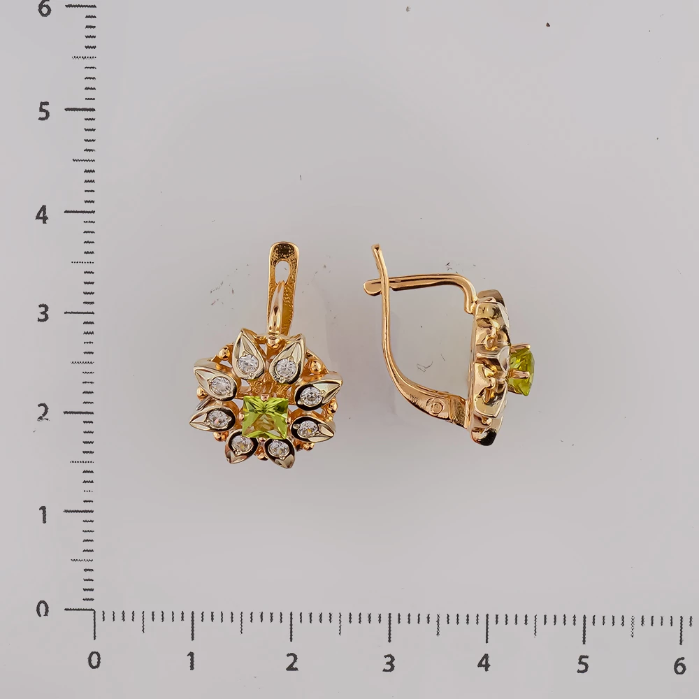 Серьги с хризолитом из красного золота 585 пробы