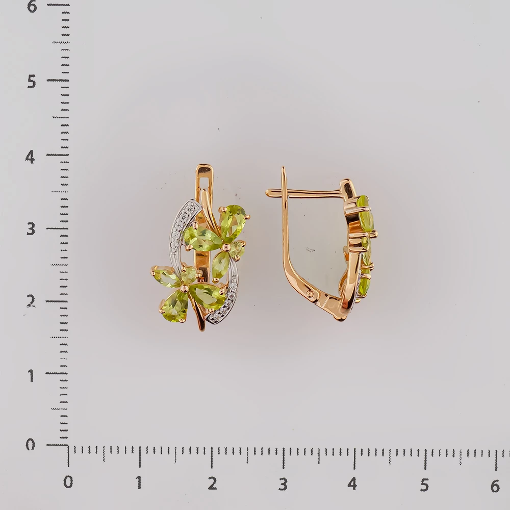 Серьги с хризолитом из красного золота 585 пробы