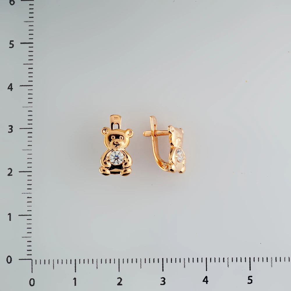 Серьги с фианитом из красного золота 585 пробы