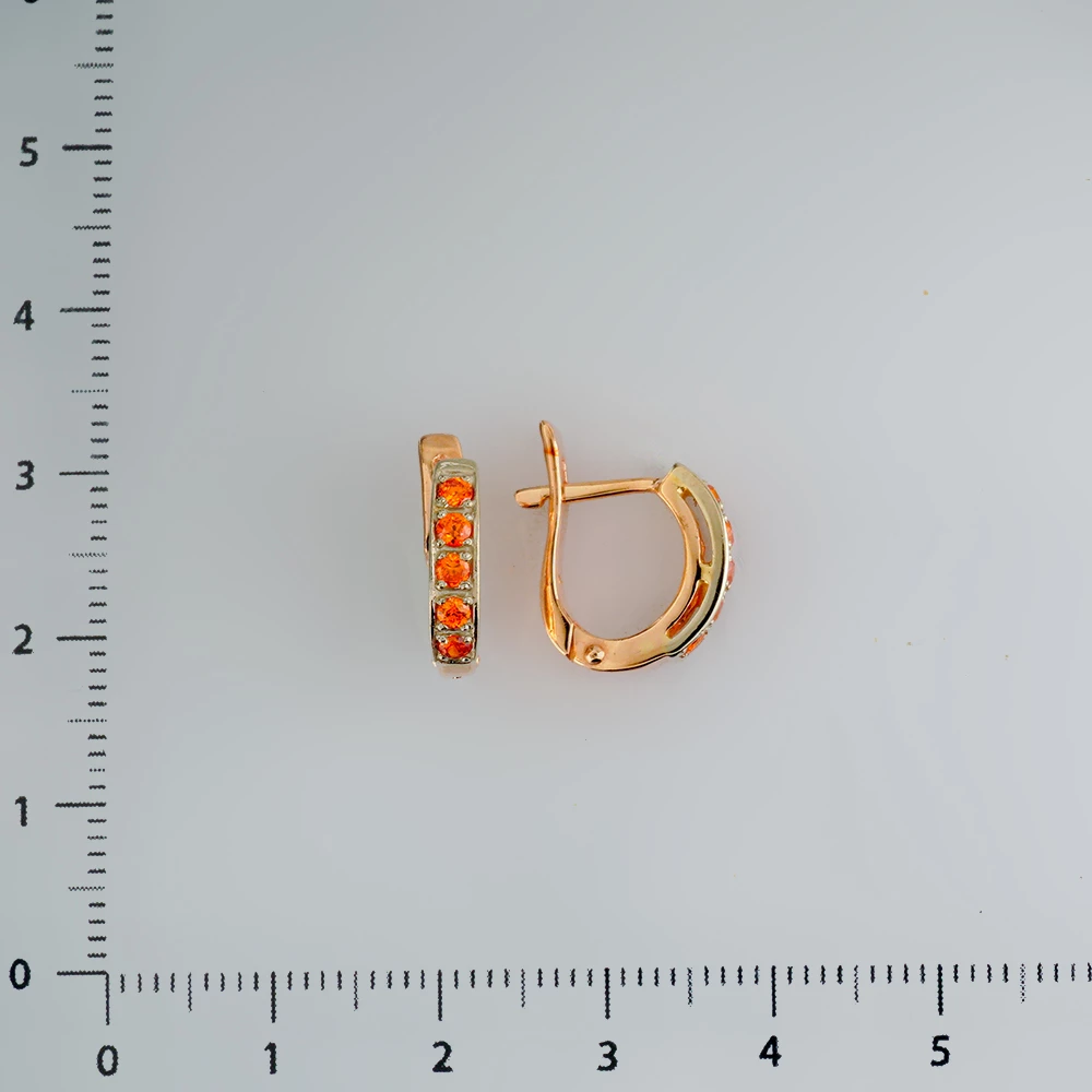 Серьги с фианитом из красного золота 585 пробы