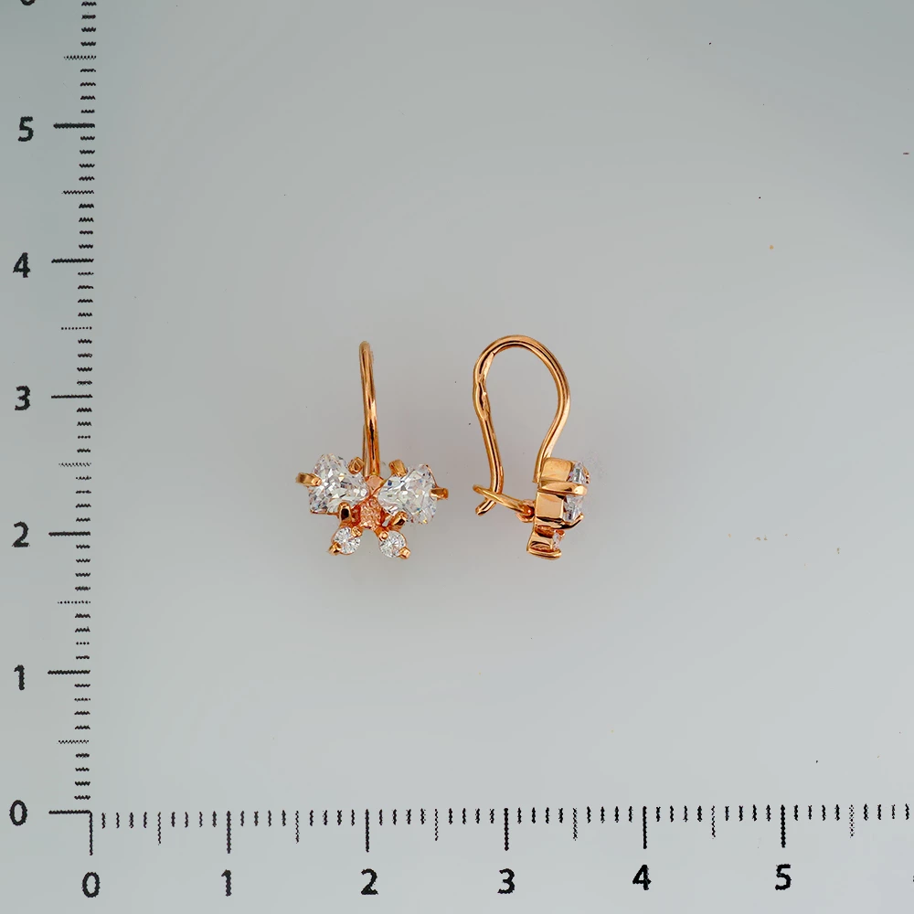 Серьги с фианитом из красного золота 585 пробы