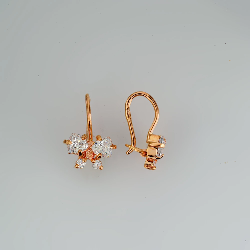 Серьги с фианитом из красного золота 585 пробы