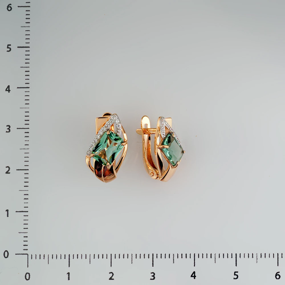 Серьги с празиолитом из красного золота 585 пробы