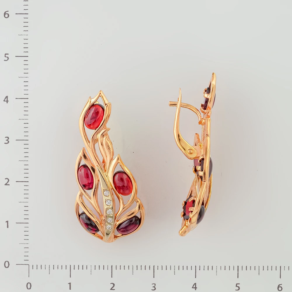 Серьги с янтарем из красного золота 585 пробы