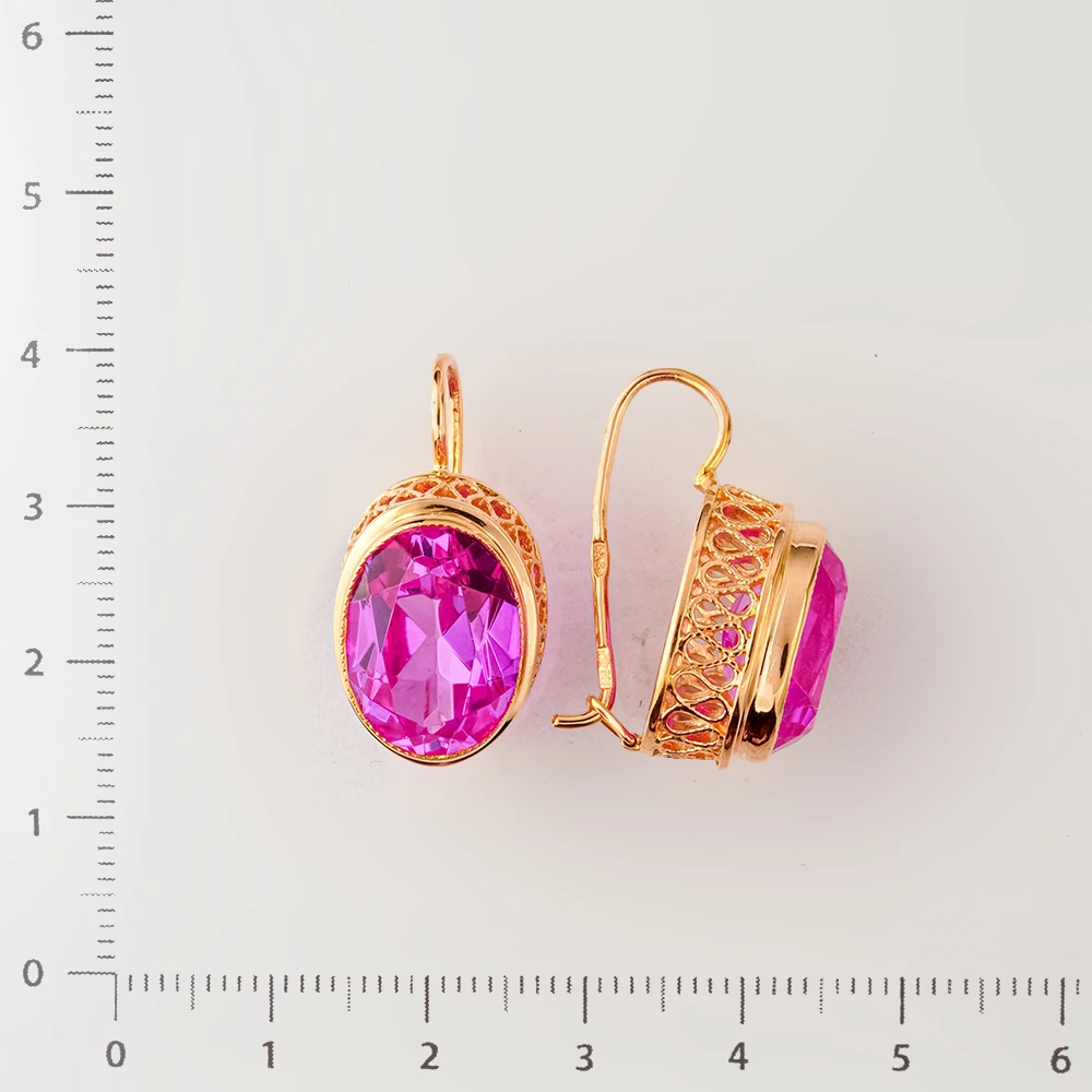 Серьги с фианитом из красного золота 583 пробы