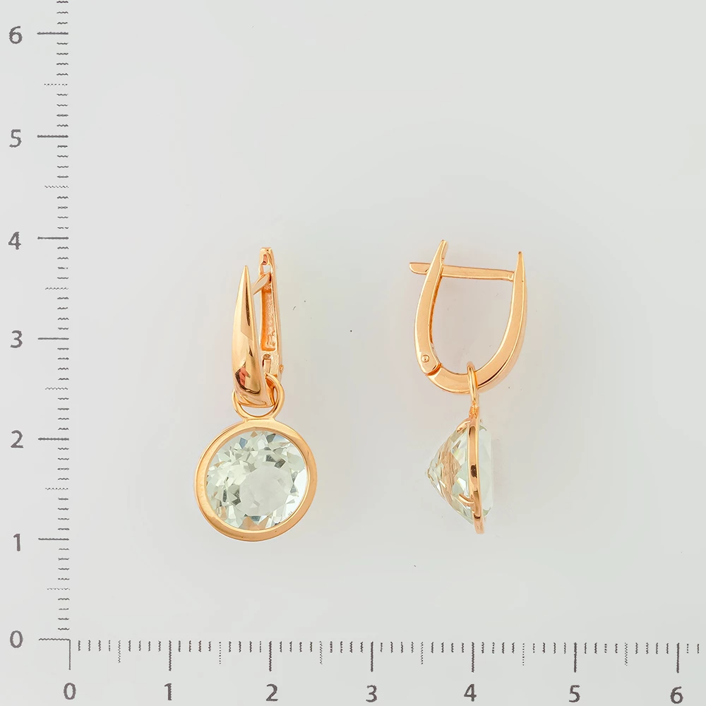 Серьги с празиолитом из красного золота 585 пробы