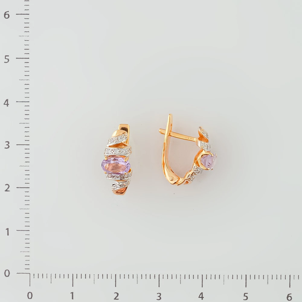 Серьги с аметистом из красного золота 585 пробы