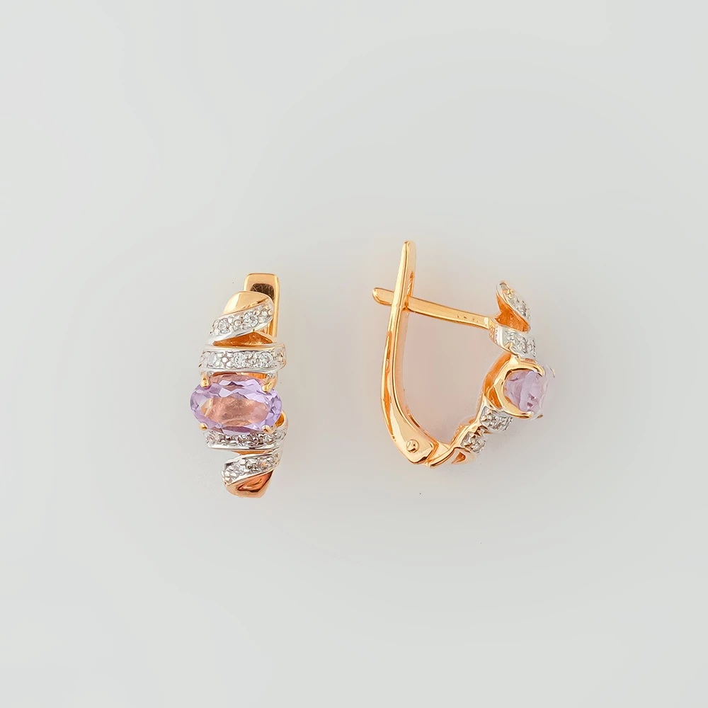 Серьги с аметистом из красного золота 585 пробы