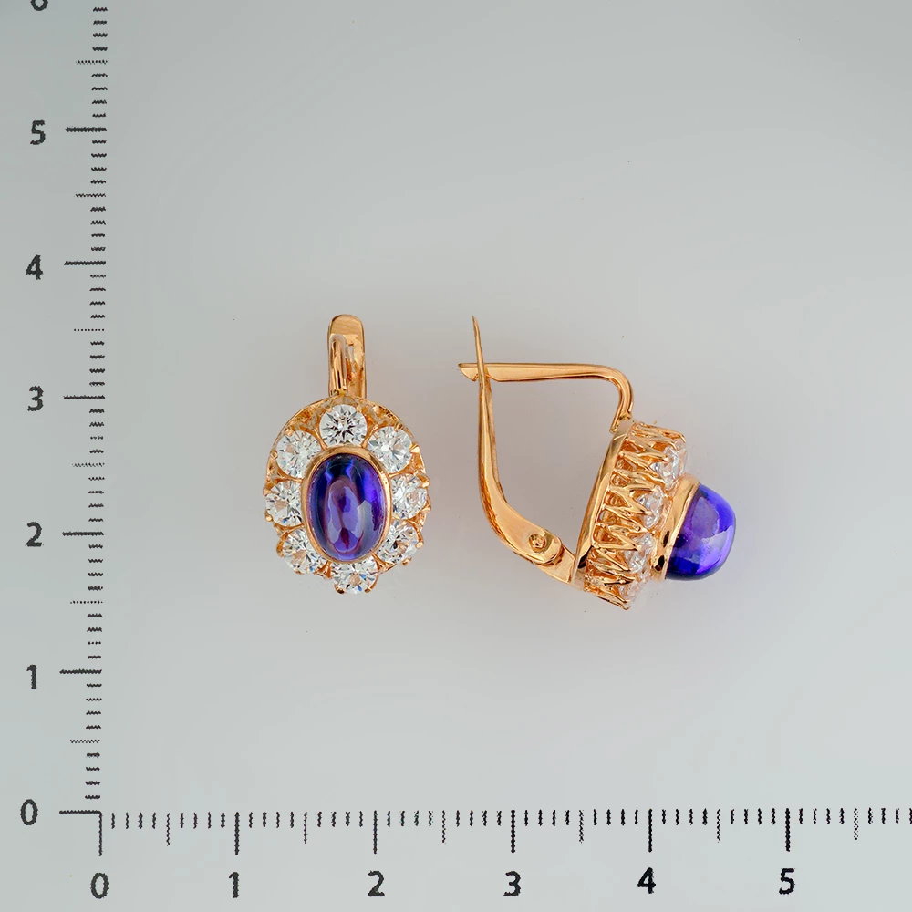 Серьги с аметистом из красного золота 585 пробы