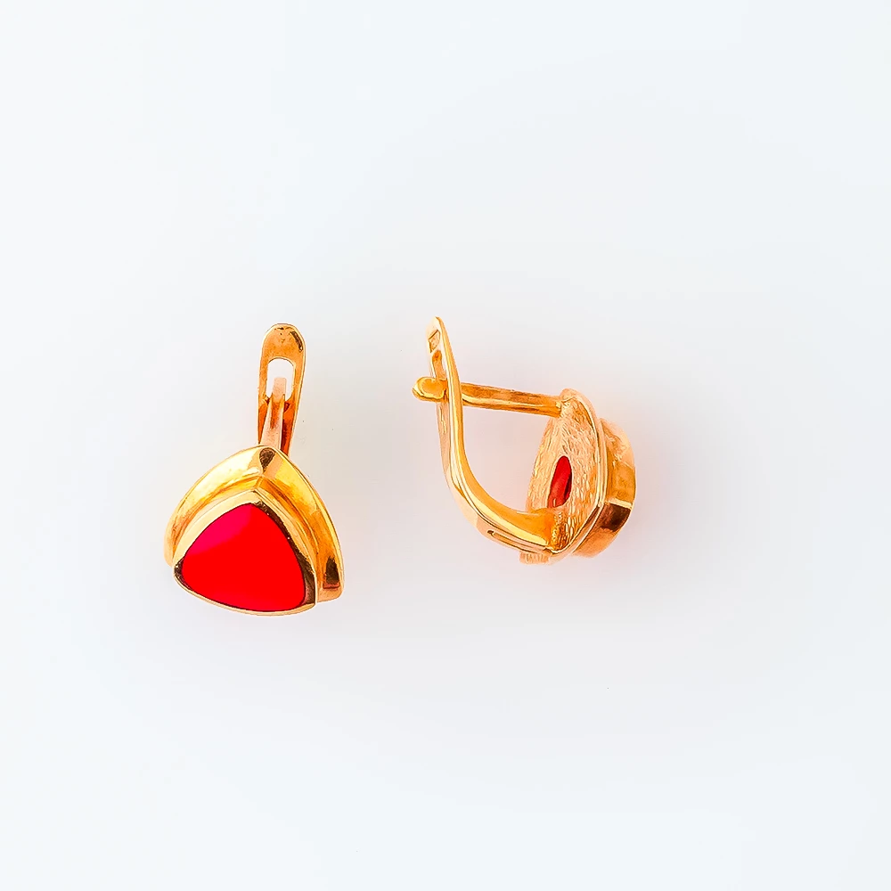 Серьги с кораллом из красного золота 585 пробы