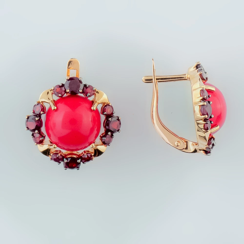 Серьги с кораллом из красного золота 585 пробы
