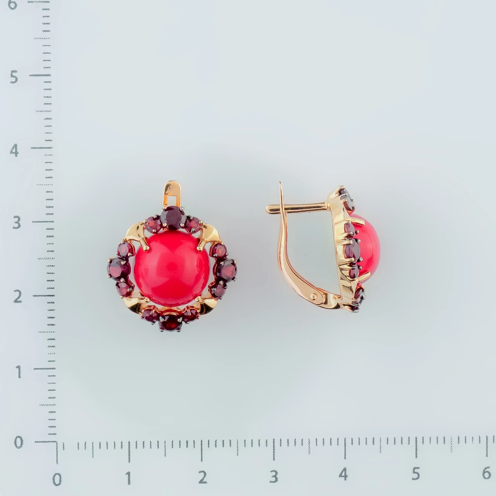 Серьги с кораллом из красного золота 585 пробы