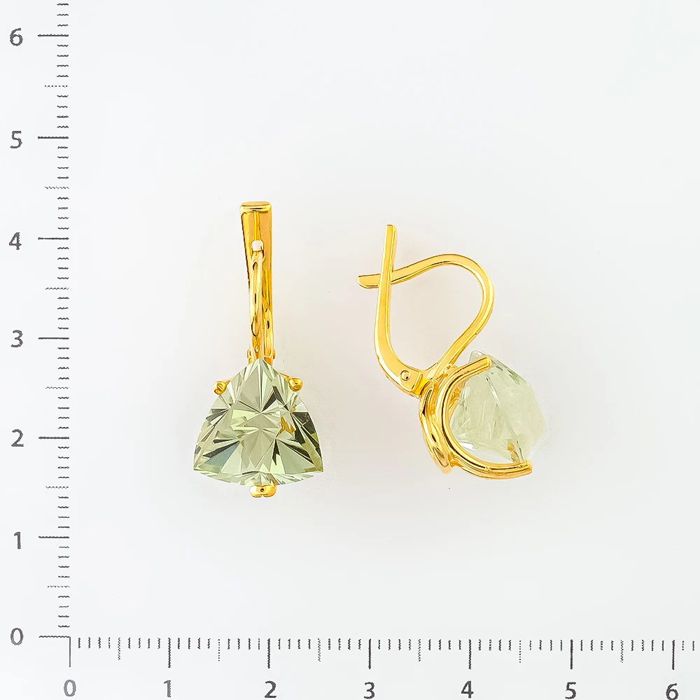 Серьги с празиолитом из желтого золота 585 пробы