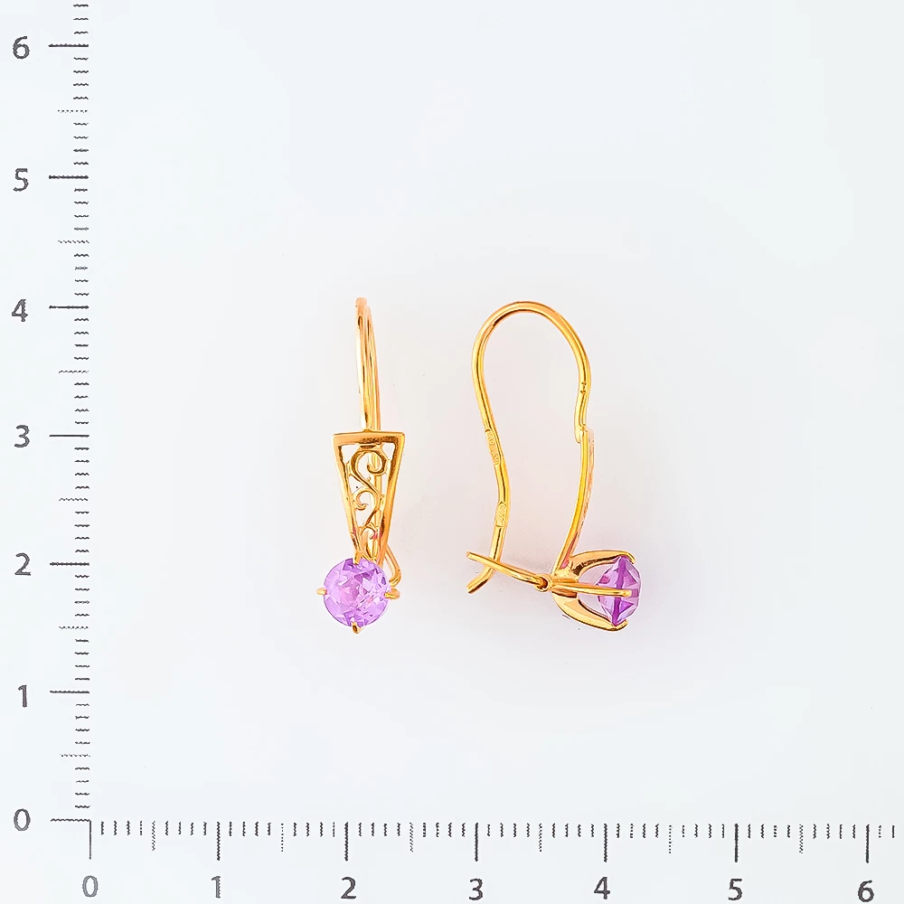Серьги с фианитом из красного золота 583 пробы