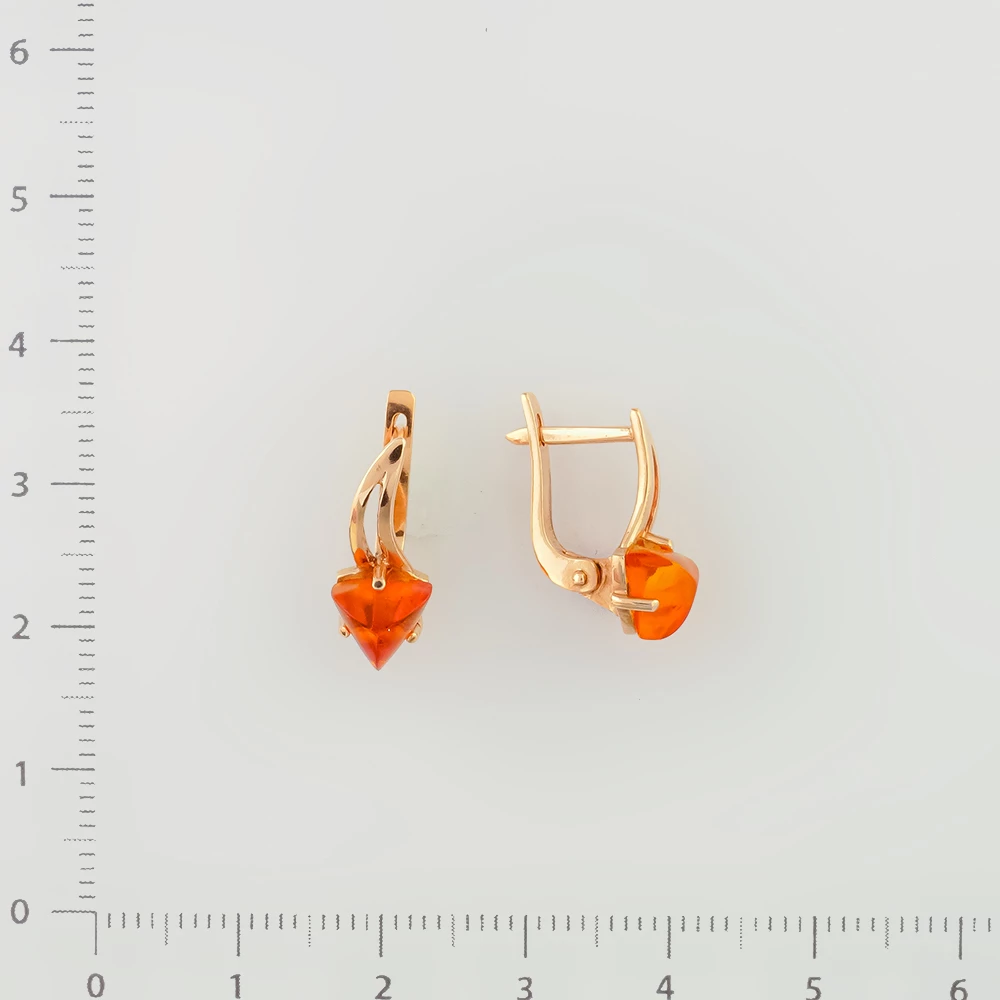 Серьги с янтарем из красного золота 585 пробы