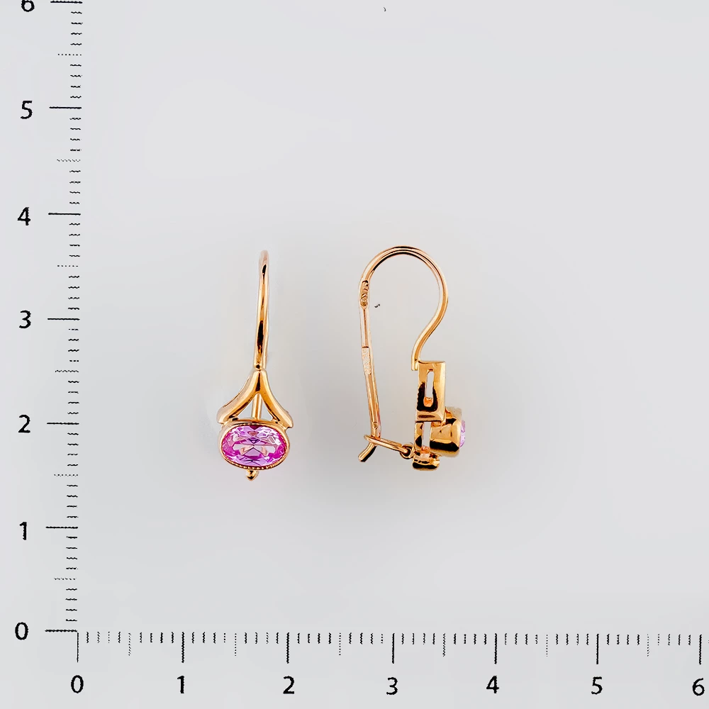 Серьги с корундом синтетическим из красного золота 583 пробы