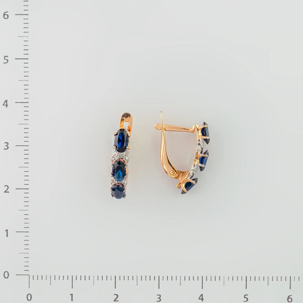 Серьги с сапфиром синтетическим из красного золота 585 пробы