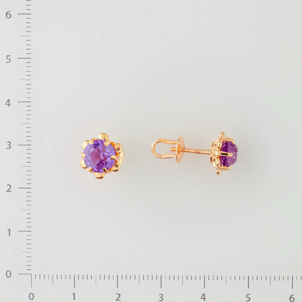 Серьги с фианитом из красного золота 583 пробы