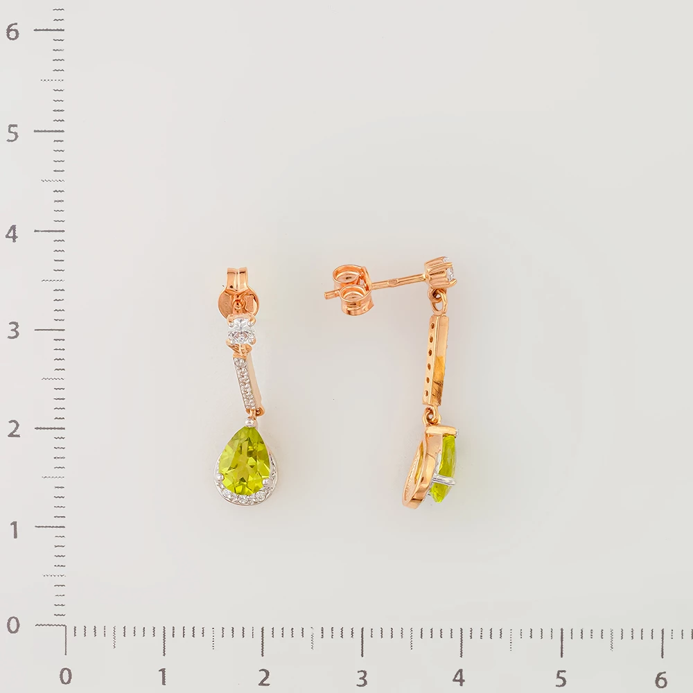 Серьги с хризолитом из красного золота 375 пробы