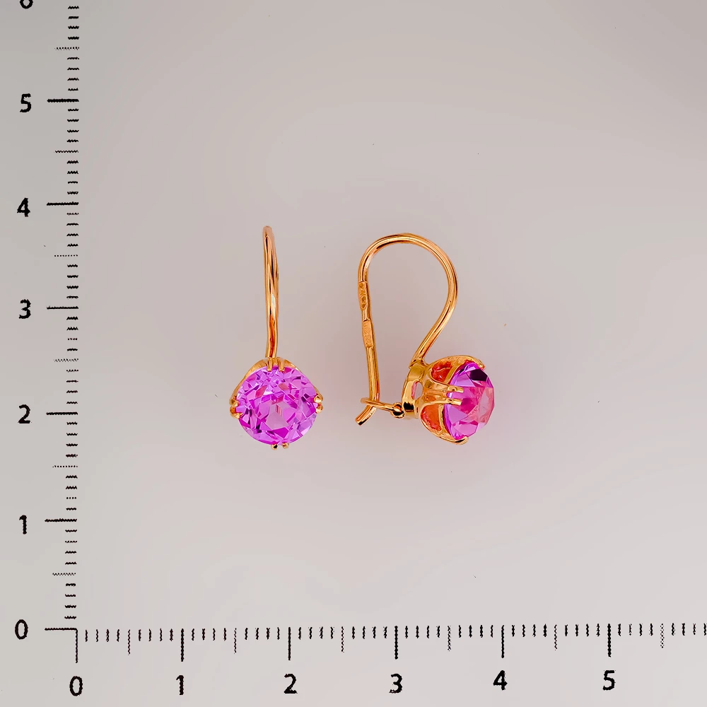 Серьги с корундом синтетическим из красного золота 583 пробы