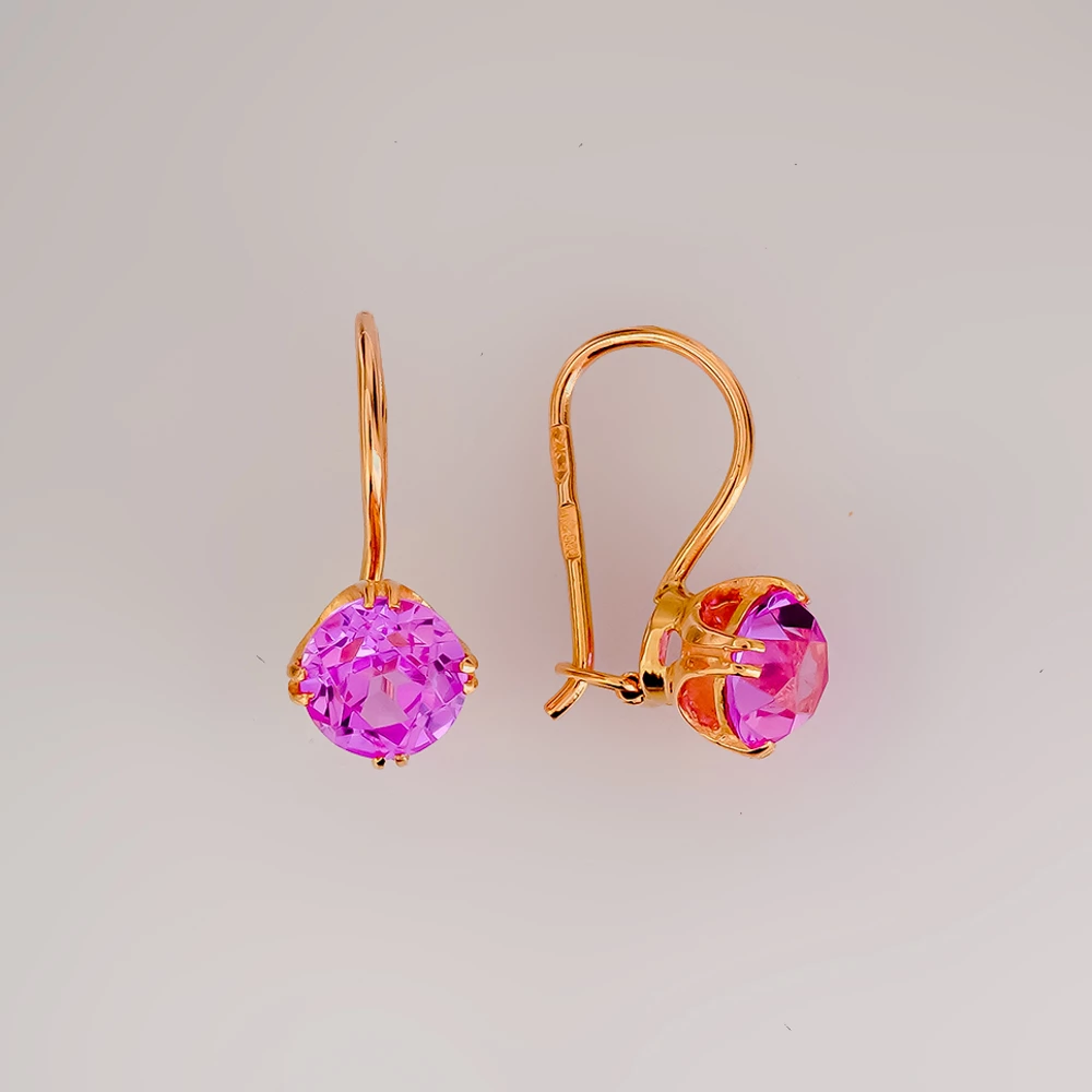 Серьги с корундом синтетическим из красного золота 583 пробы