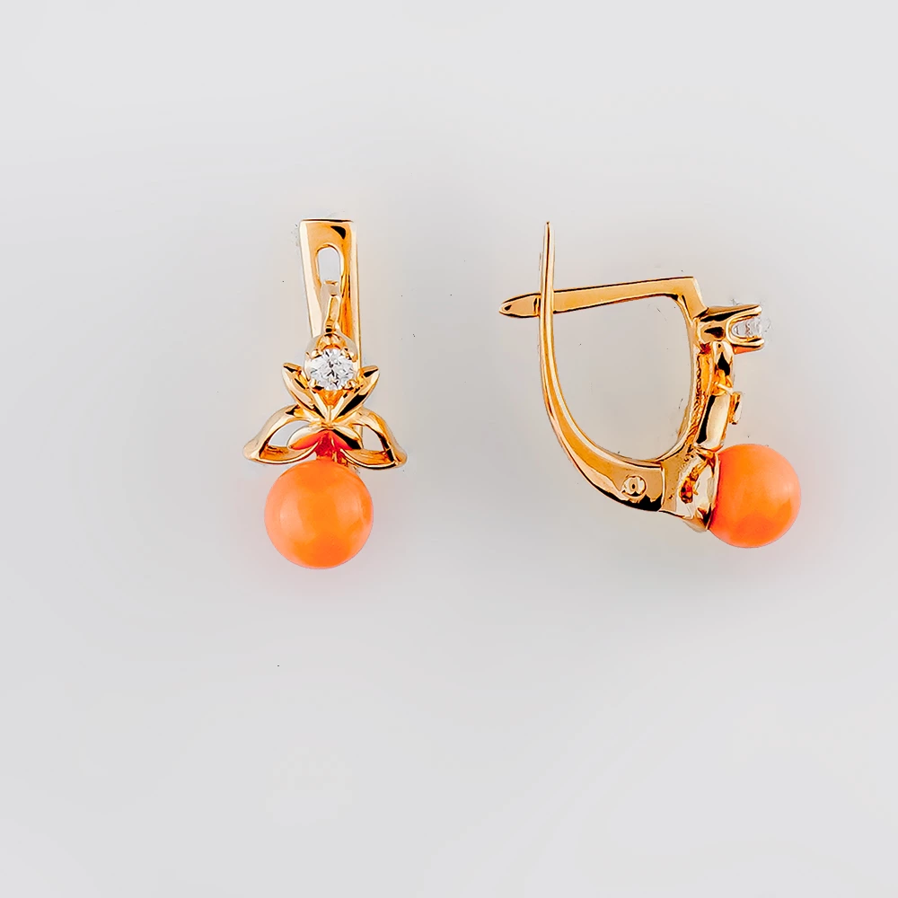 Серьги с кораллом из красного золота 585 пробы